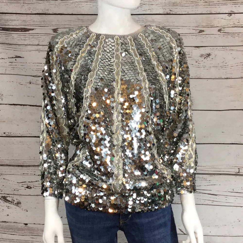 Vintage Nannell Silver Sequin Hand Knitted Sweater
